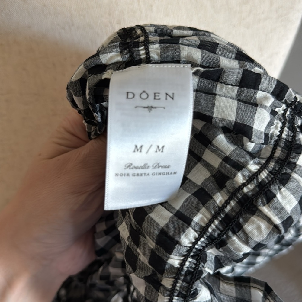 DÔEN Rosella Smocked Plaid Knee-Length Dress Black White Gingham Medium - Picture 10 of 11